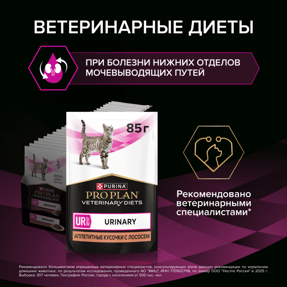 Корм для кошек PRO PLAN Veterinary Diets UR ST/OX Urinary при болезн.мочевыв.путей, лосось пауч