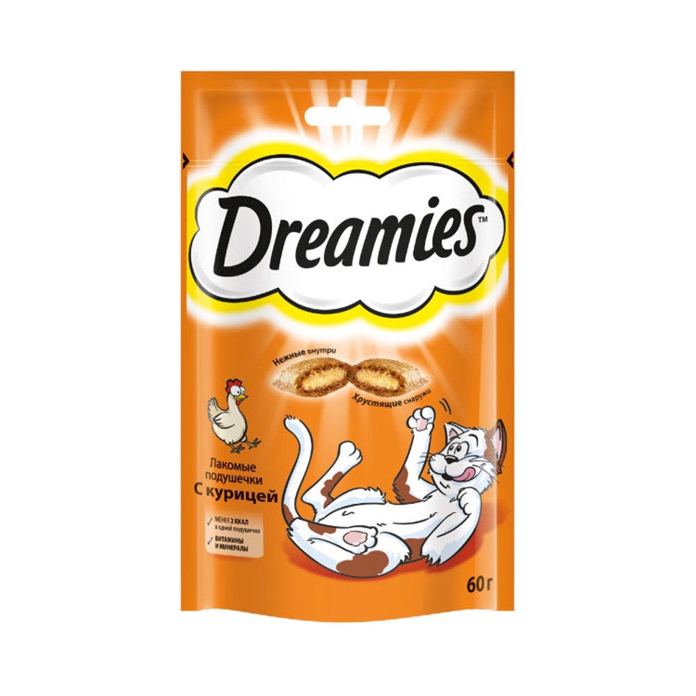 Лакомство для кошек DREAMIES лакомые подушечки с курицей