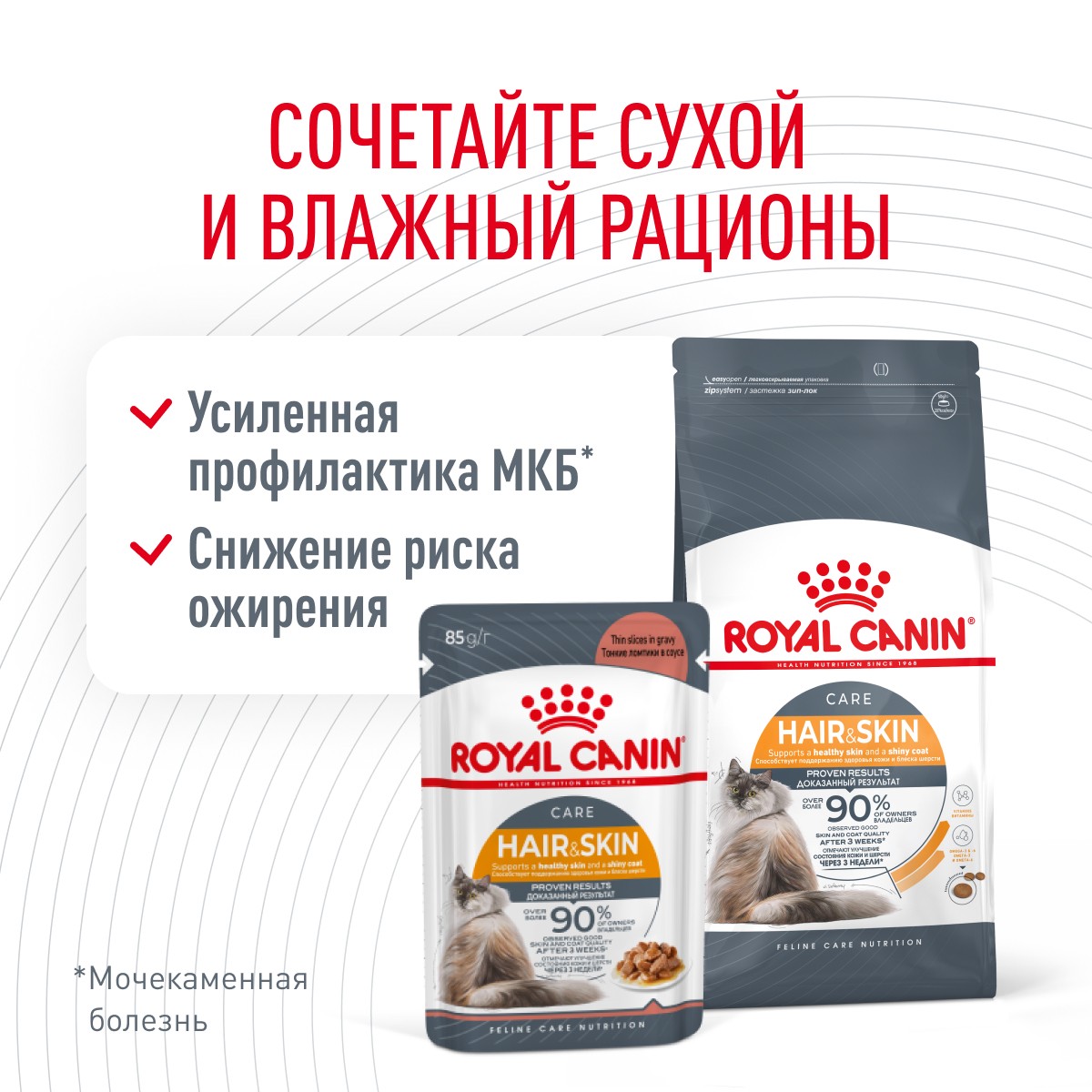 Корм для кошек ROYAL CANIN Hair&Skin Care для здоровья кожи и шерсти, тонк.ломтики в соусе пауч