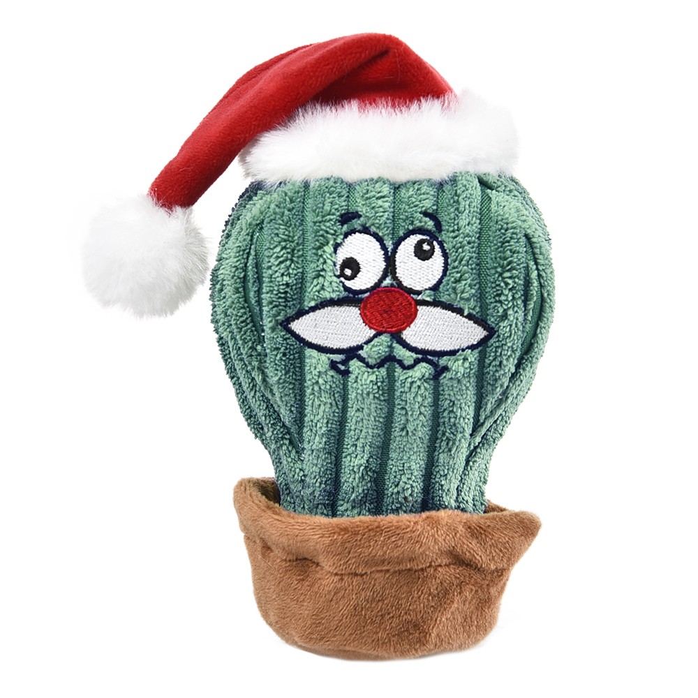 Игрушка для собак FOXIE New Year cactus Кактус с шапочкой и пищалкой 7,5х25см