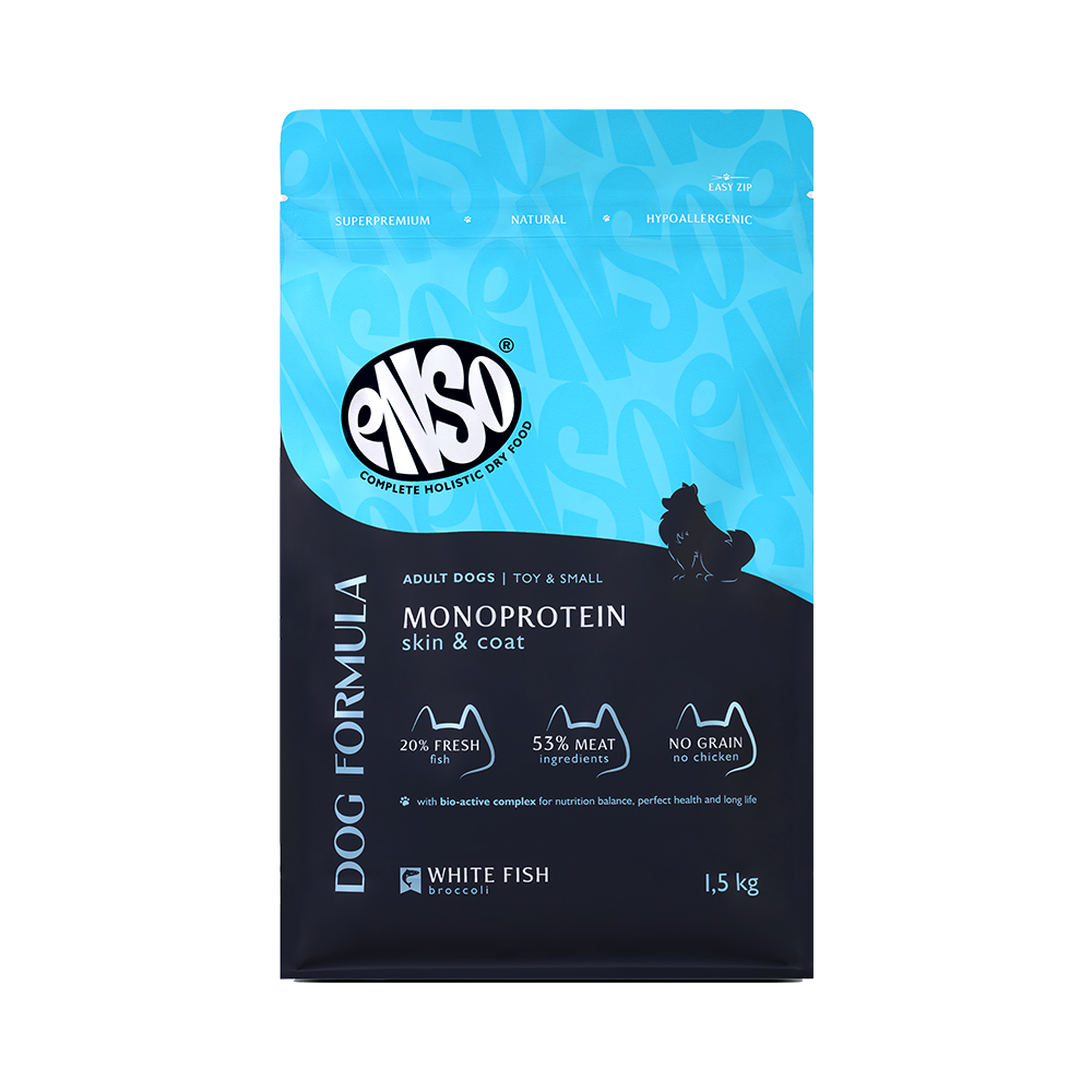 Корм для собак ENSO formula Monoprotein для мелк. и мин.пород, с белой рыбой и брокколи сух.
