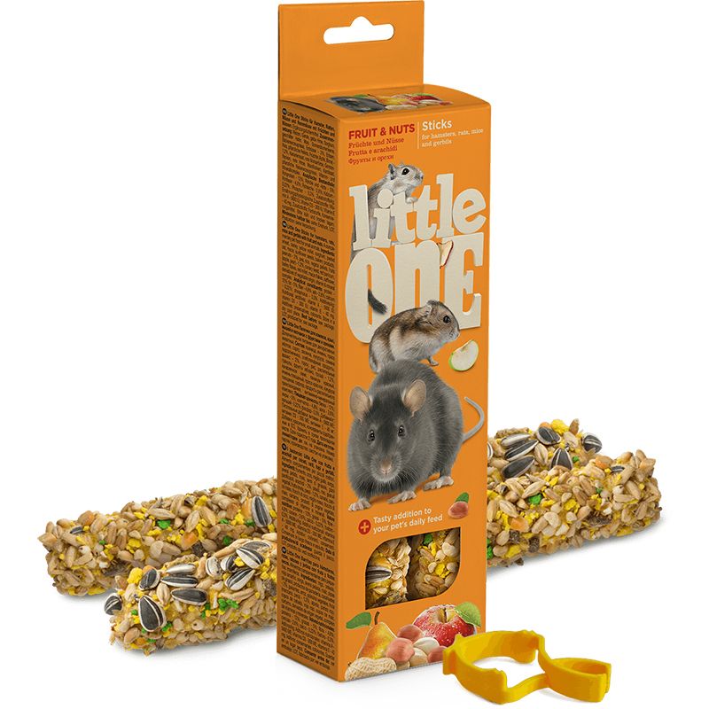 Лакомство для грызунов Little One Палочки для хомяков, крыс, мышей и песчанок с фруктами и орехами 2х