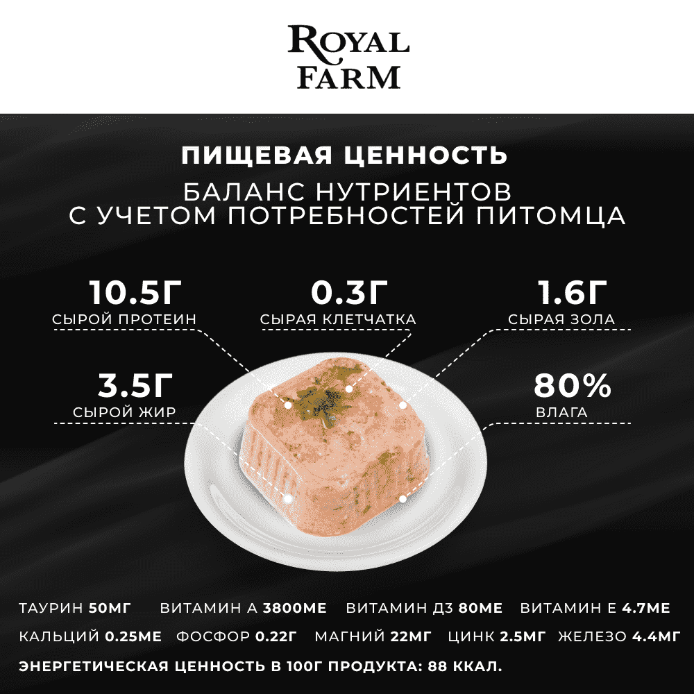 Корм для кошек ROYAL FARM Нежный паштет для стерилизованных с форелью ламист.
