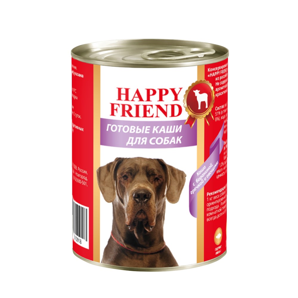 Корм для собак HAPPY FRIEND Каша Мясное ассорти с бараниной, гречкой и овощами банка