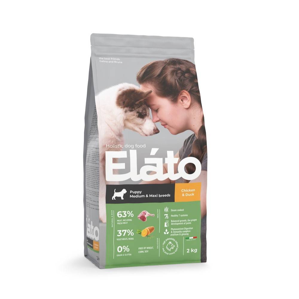 Корм для щенков ELATO Holistic для средних и крупных пород, курица, утка сух.