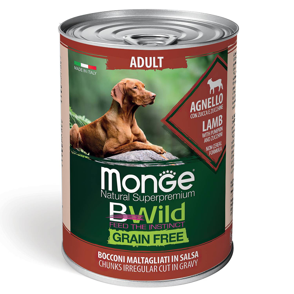 Корм для собак MONGE Dog BWild Grain Free ягненок с тыквой и кабачками банка