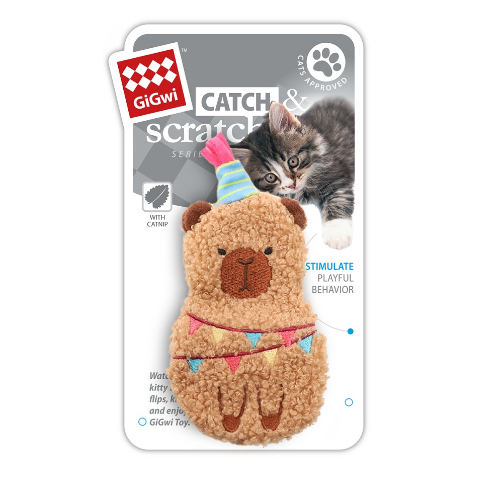 Игрушка для кошек GIGWI Catch & Scratch "Капибара с кошачьей мятой" мягкая, 160мм