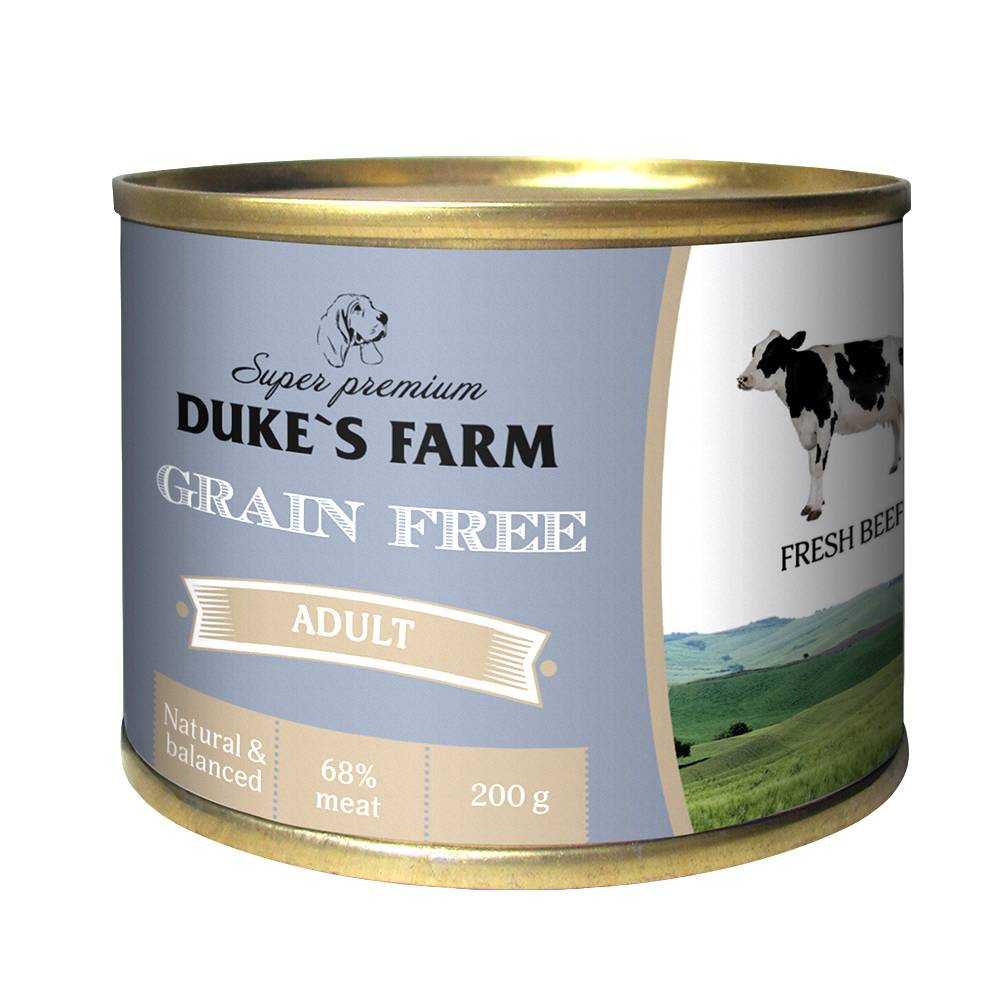 Корм для собак DUKE'S FARM Grain Fee беззерновой говядина, клюква, шпинат банка