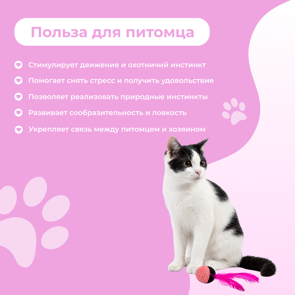 Игрушка для кошек FOXIE Moulin мяч с перьями 12см розовый