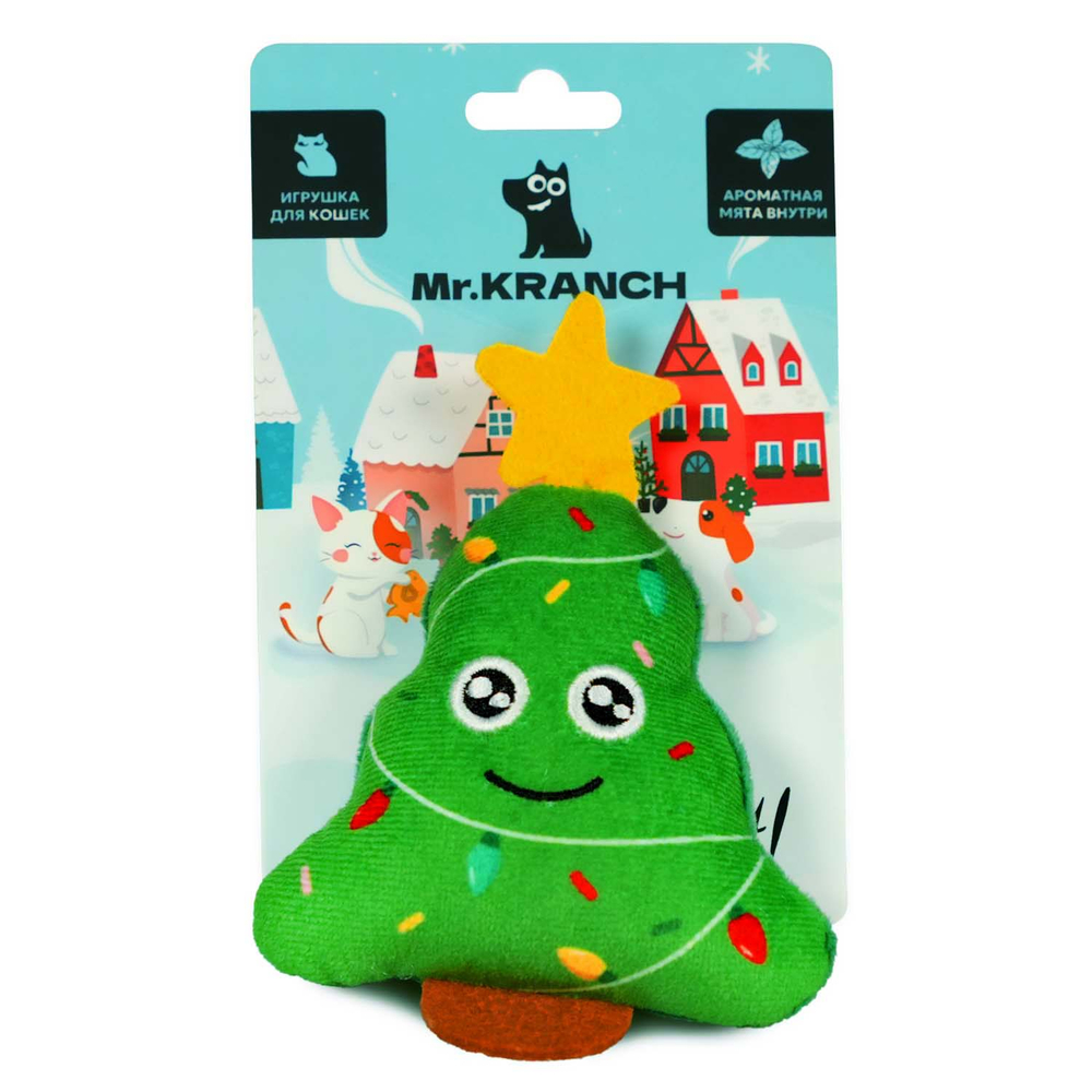 Игрушка для кошек MR.KRANCH Ёлочка плюшевая с кошачьей мятой 13см зелёная