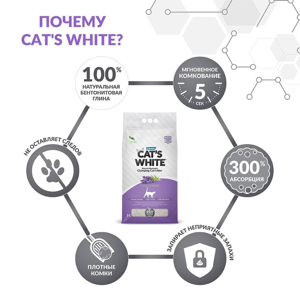 Наполнитель для кошачьего туалета CAT'S WHITE Lavender комкующийся с ароматом лаванды 10л
