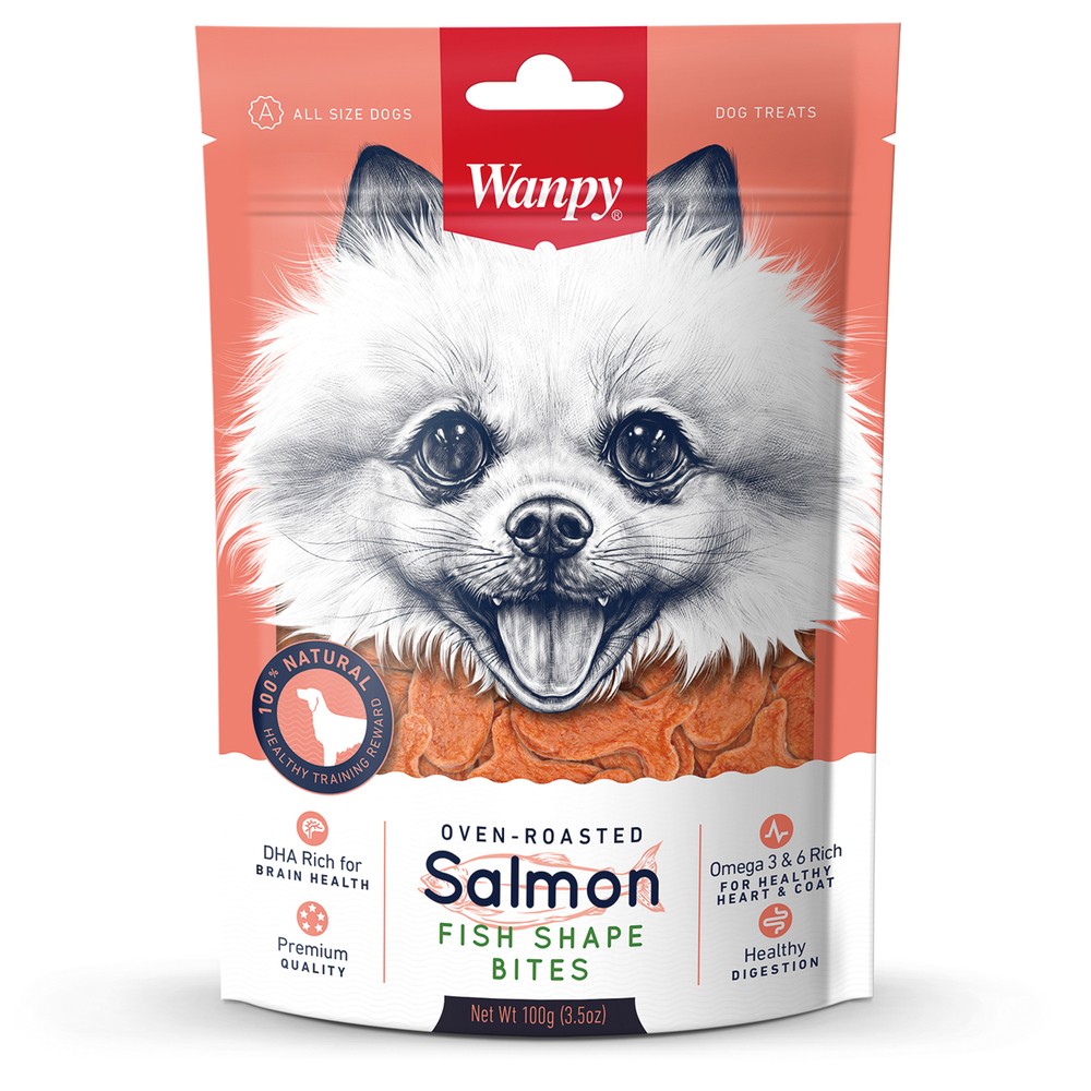 Лакомство для собак WANPY Dog лакомые кусочки из нежного лосося в форме рыбок