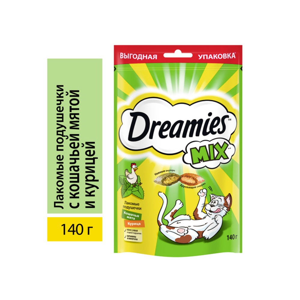 Лакомство для кошек DREAMIES курица с кошачьей мятой
