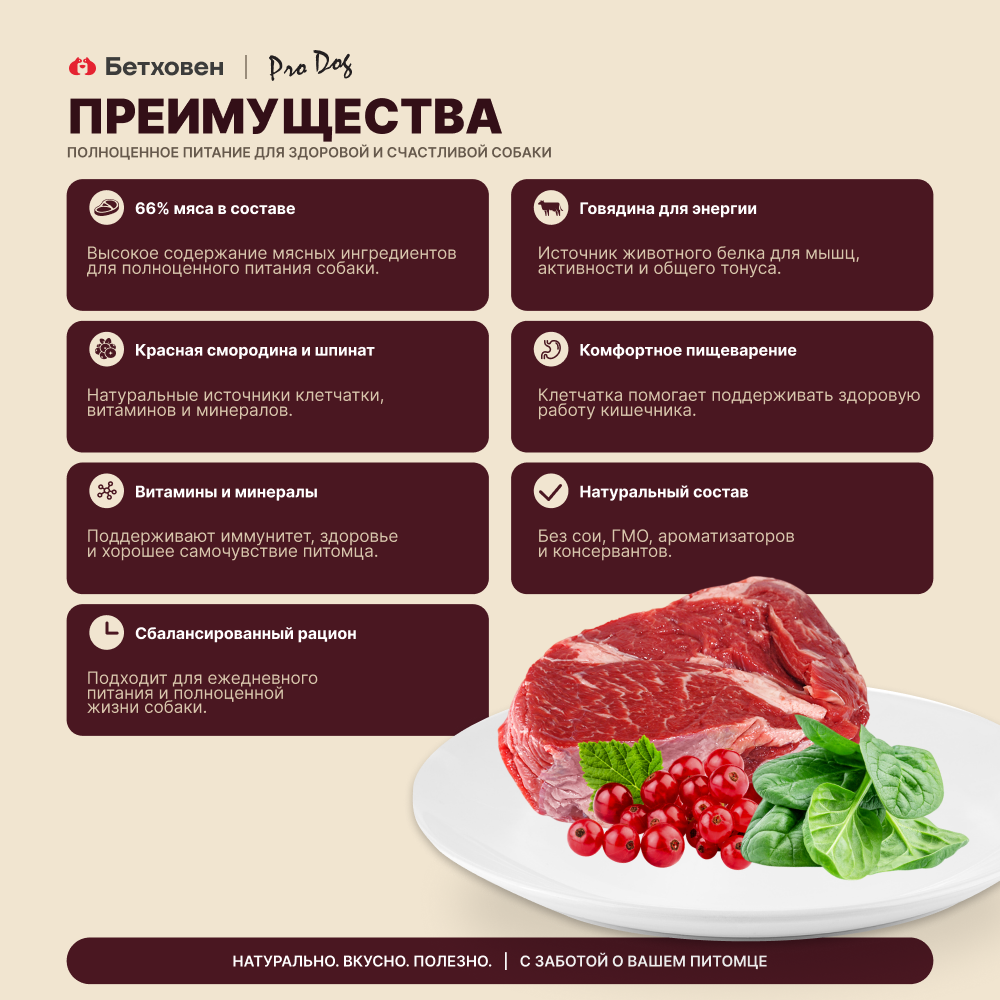 Корм для собак PRO DOG говядина, красная смородина, шпинат банка