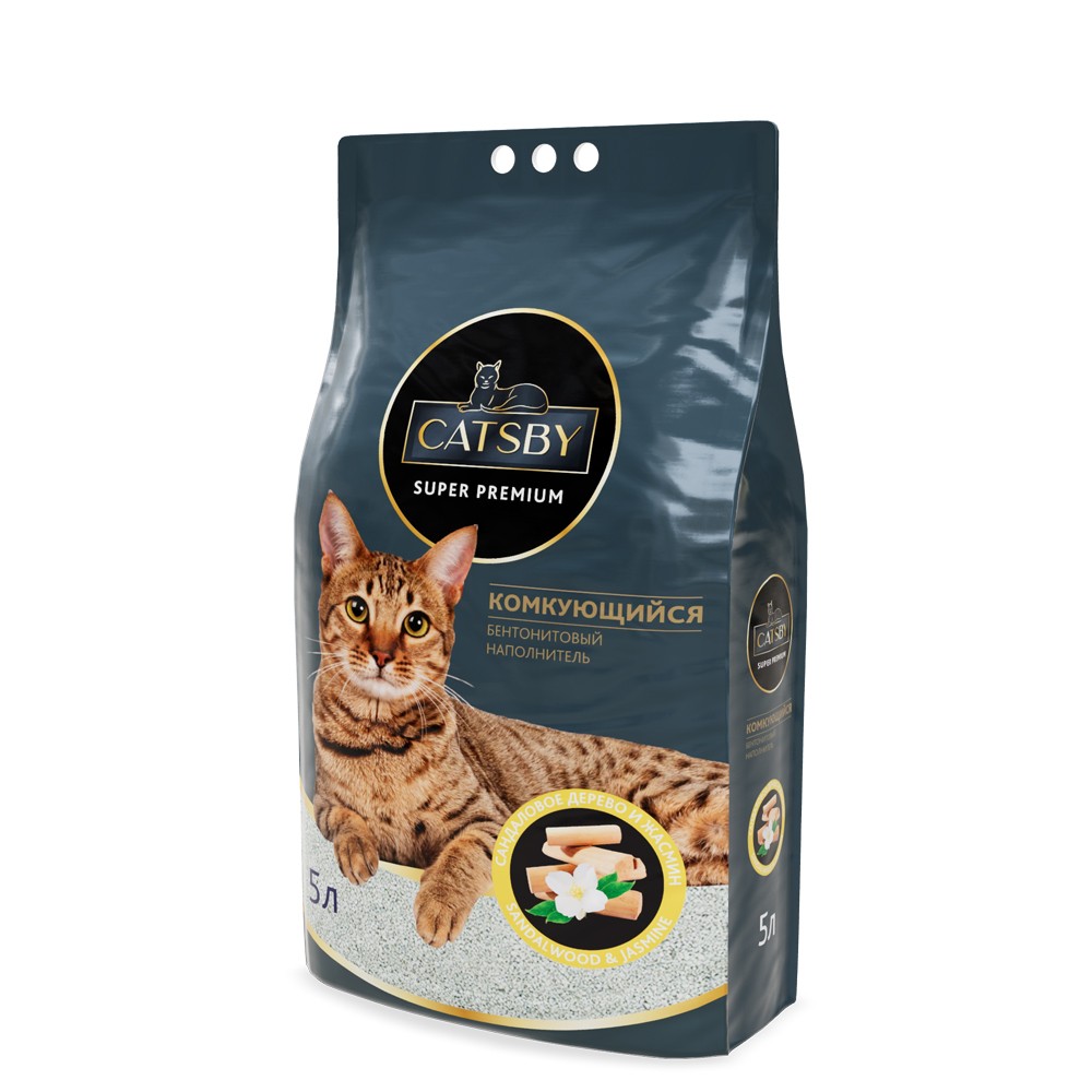Наполнитель для кошачьего туалета CATSBY Sandalwood&jasmine комкующийся минеральный 5л