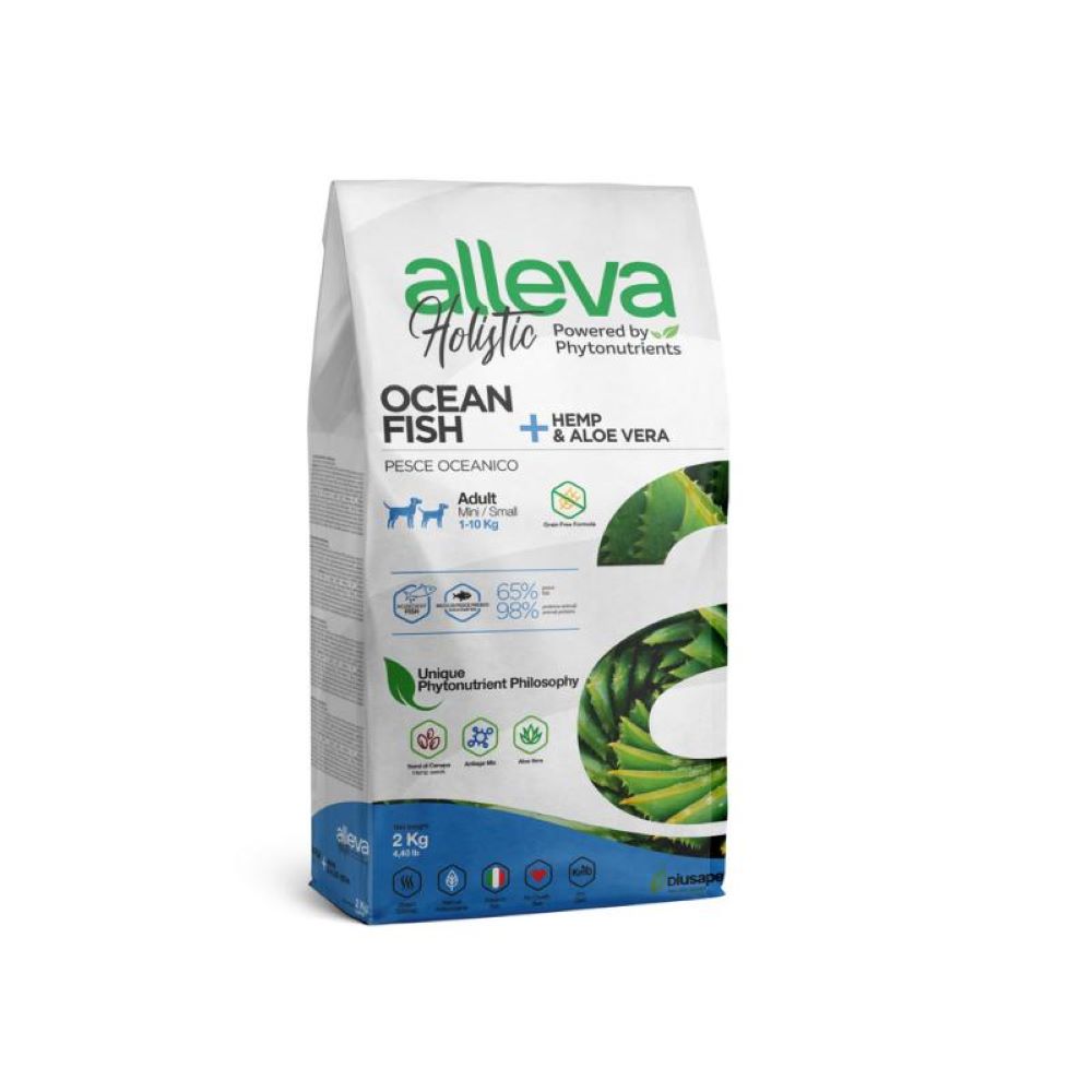Корм для собак ALLEVA Holistic для мелких пород, океаническая рыба с коноплей и алое вера сух.
