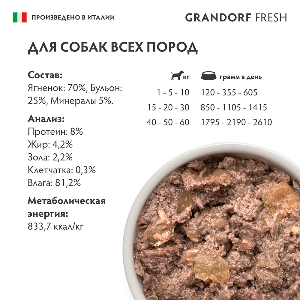 Корм для собак GRANDORF FRESH Паштет из ягненка банка