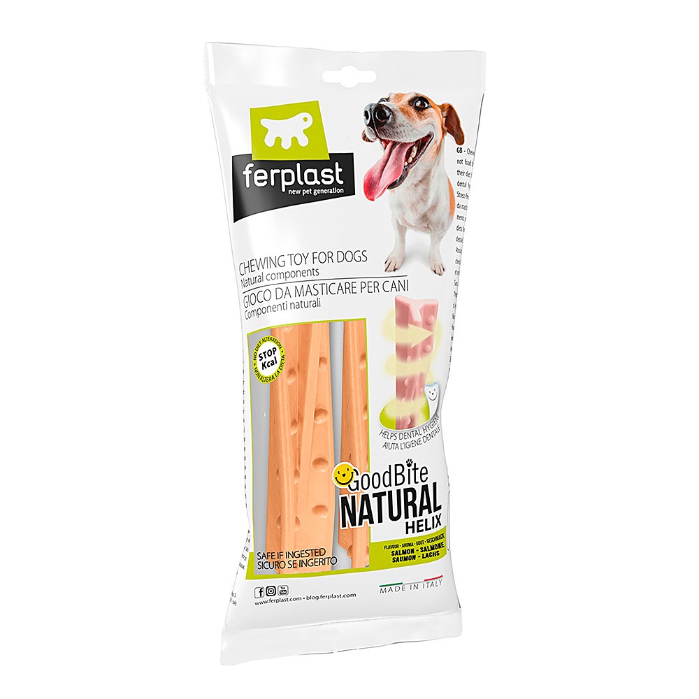 Игрушка для собак FERPLAST GoodBite Helix M Bag кость вкус лосося, 12см 23г 2шт