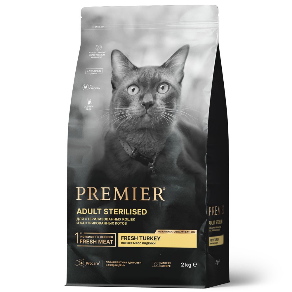 Корм для кошек PREMIER Cat для стерилизованных, свежее мясо индейки сух.