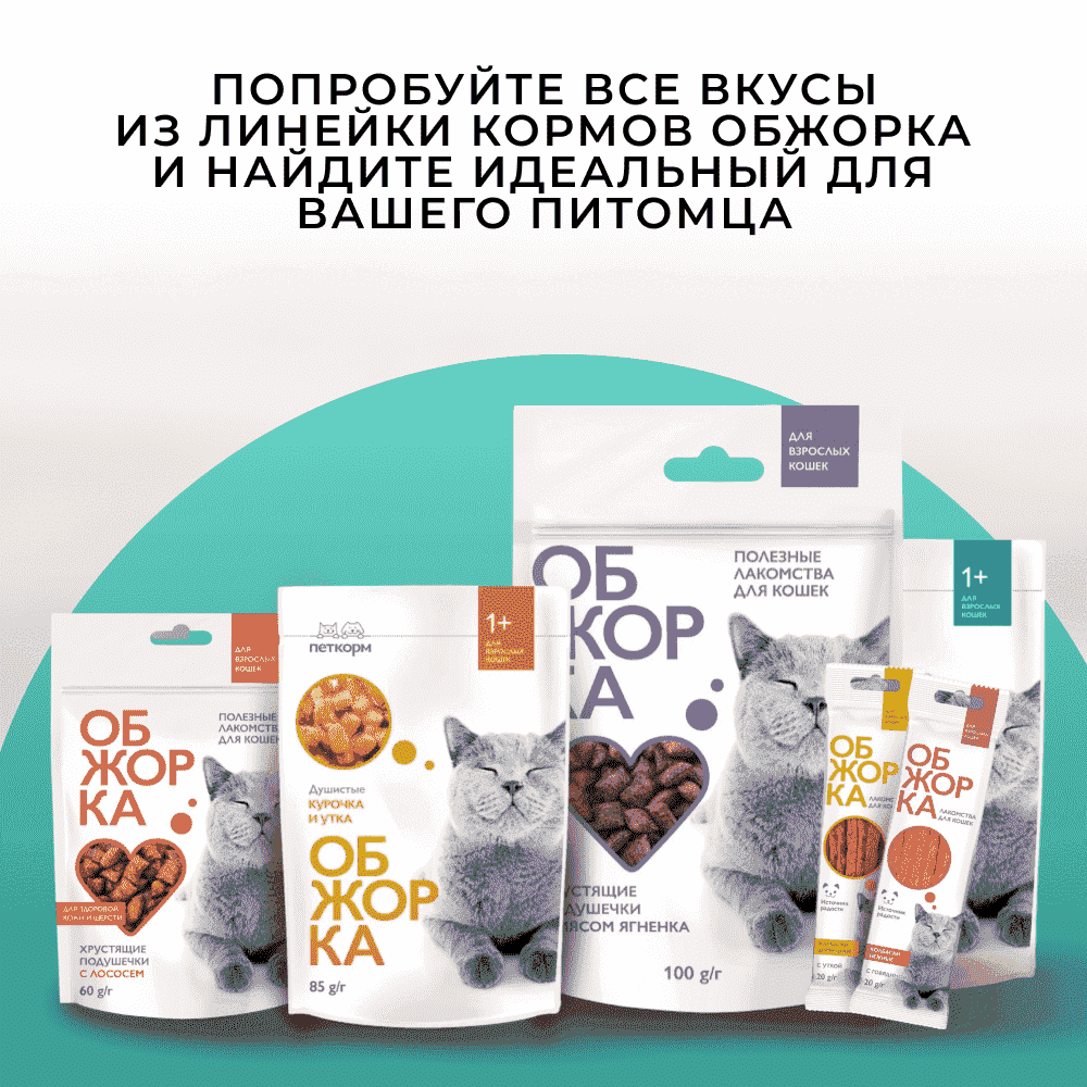 Корм для кошек ОБЖОРКА кусочки в желе с кроликом и индейкой пауч