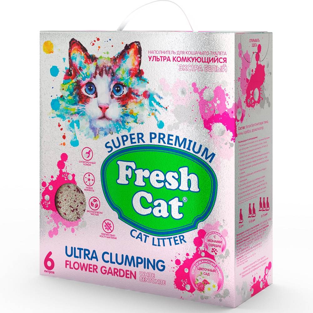 Наполнитель для кошачьего туалета FRESH CAT комкующийся с ароматом Цветочный сад 6л