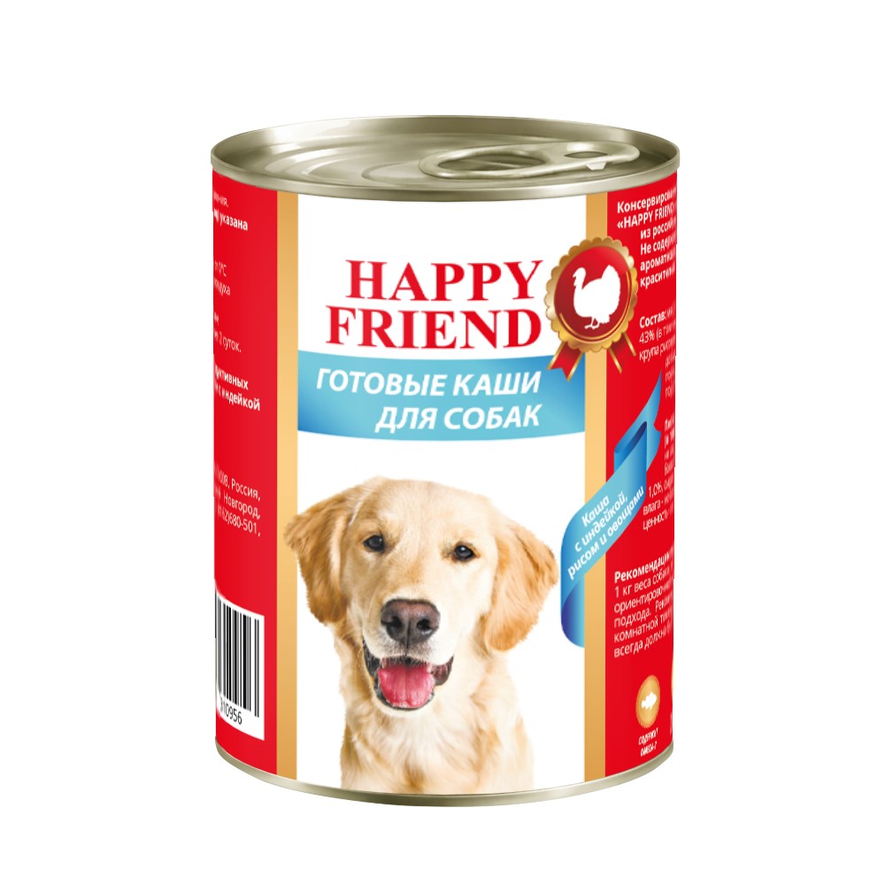 Корм для собак HAPPY FRIEND Каша Мясное ассорти с индейкой, рисом и овощами банка