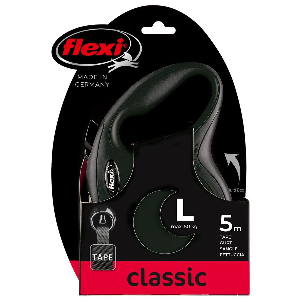 Рулетка для собак FLEXI New Classic L (до 50кг) лента 5м черная