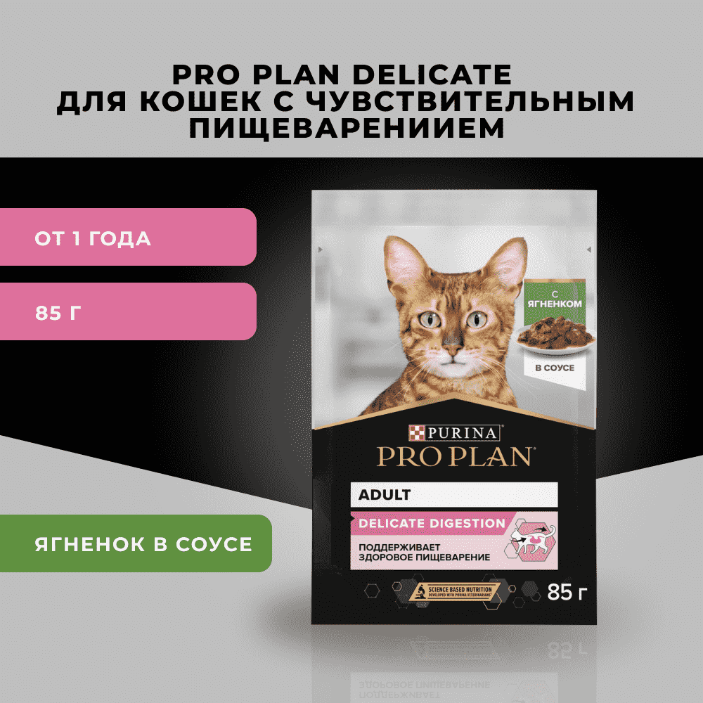 Корм для кошек PRO PLAN Delicate Digestion с чувствительным пищеварением с ягненком в соусе пауч