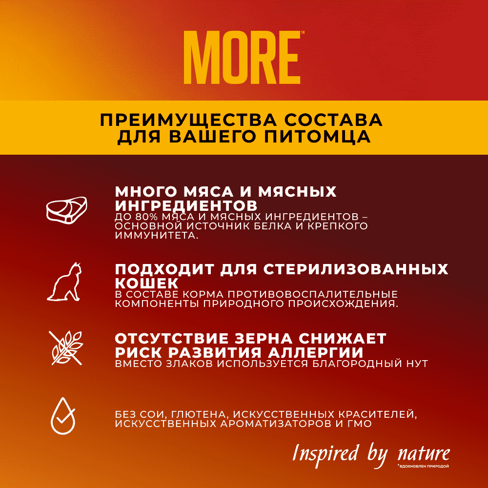 Корм для кошек MORE Delicate для стерилизованных, паштет с говядиной ламист.