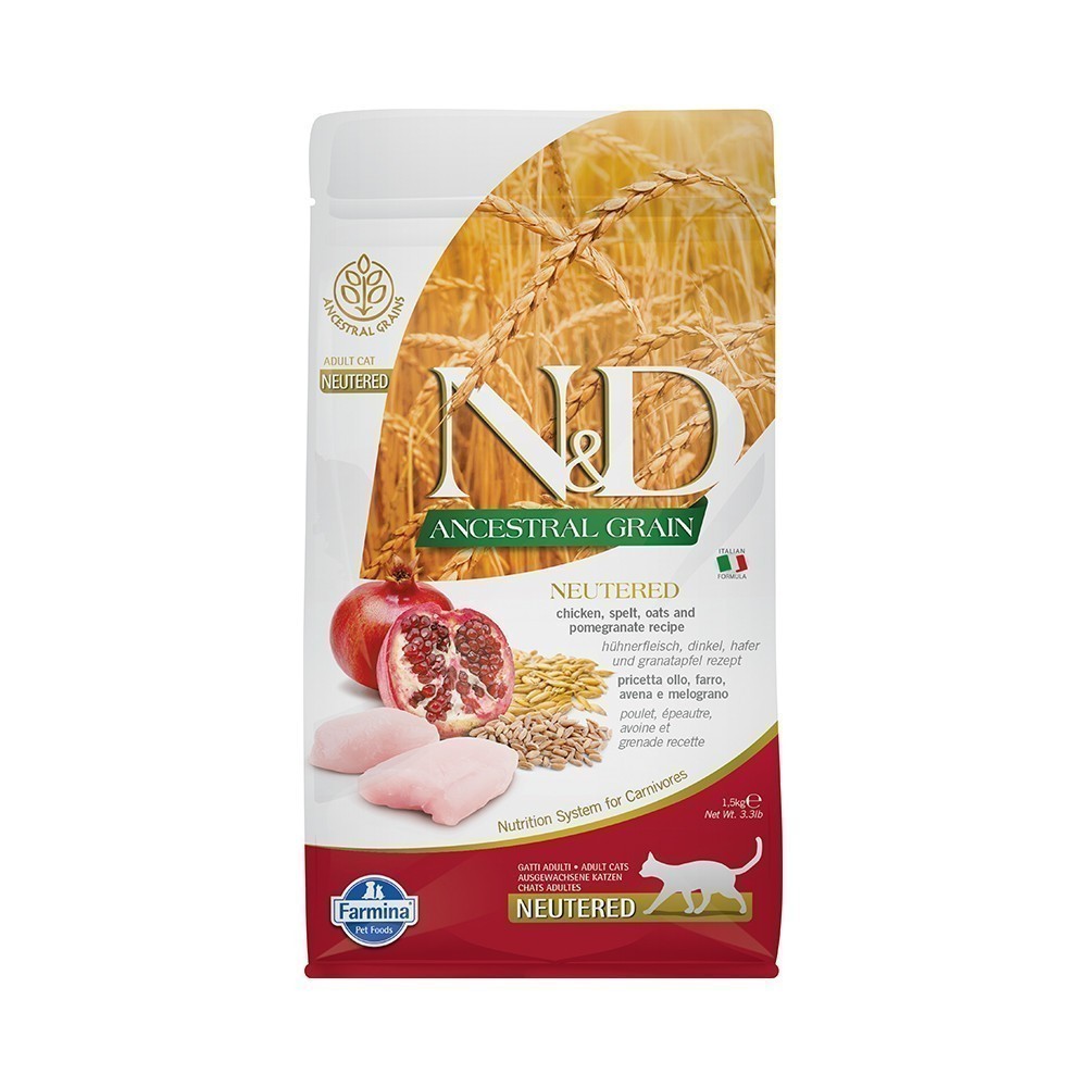 Корм для кошек FARMINA N&D Ancestral Grain Line для кастрированных курица с гранатом сух.