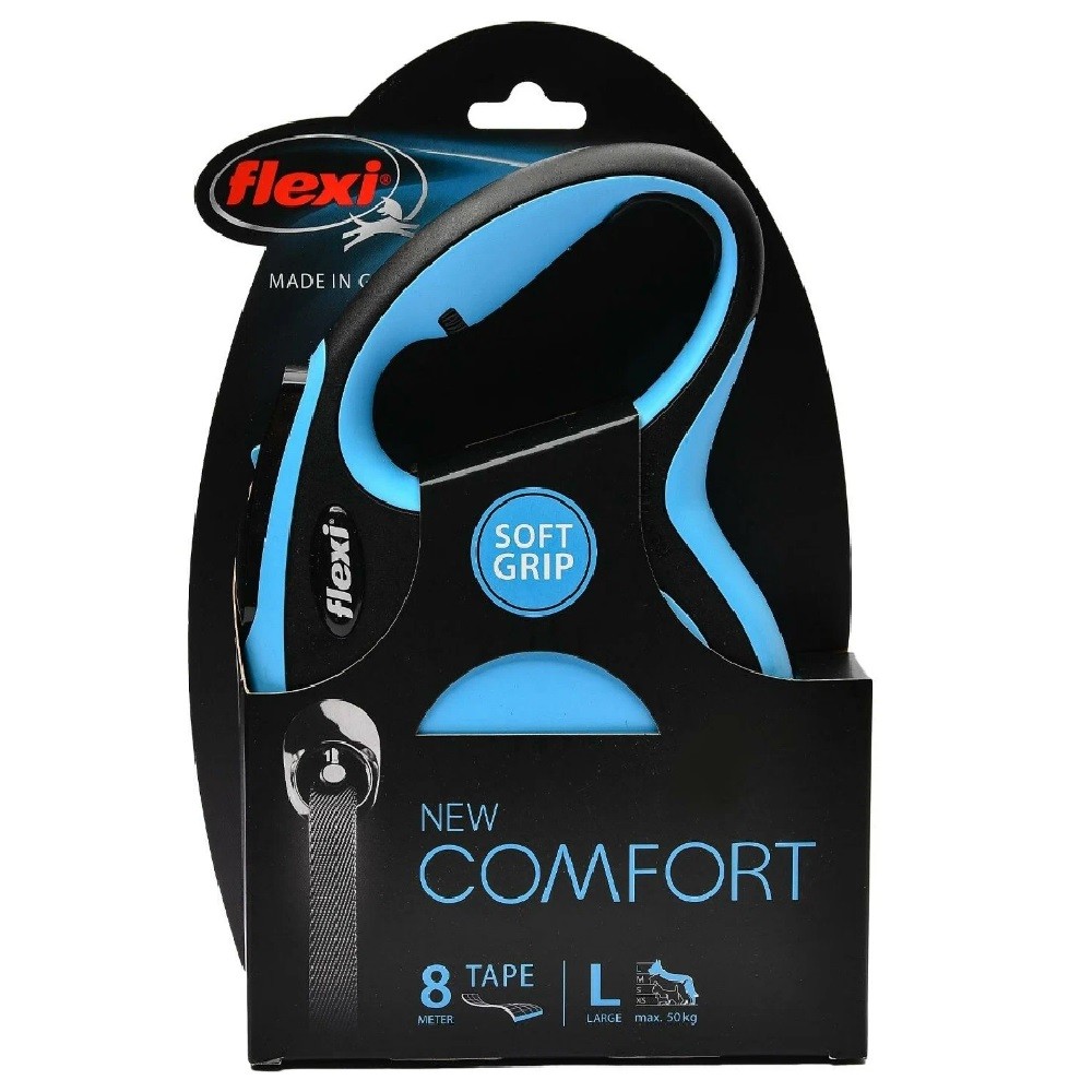 Рулетка для собак FLEXI New Comfort L ременная 8м голубая