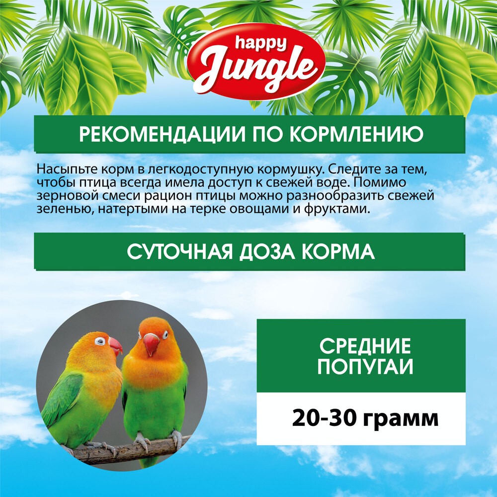 Корм для средних попугаев HAPPY JUNGLE