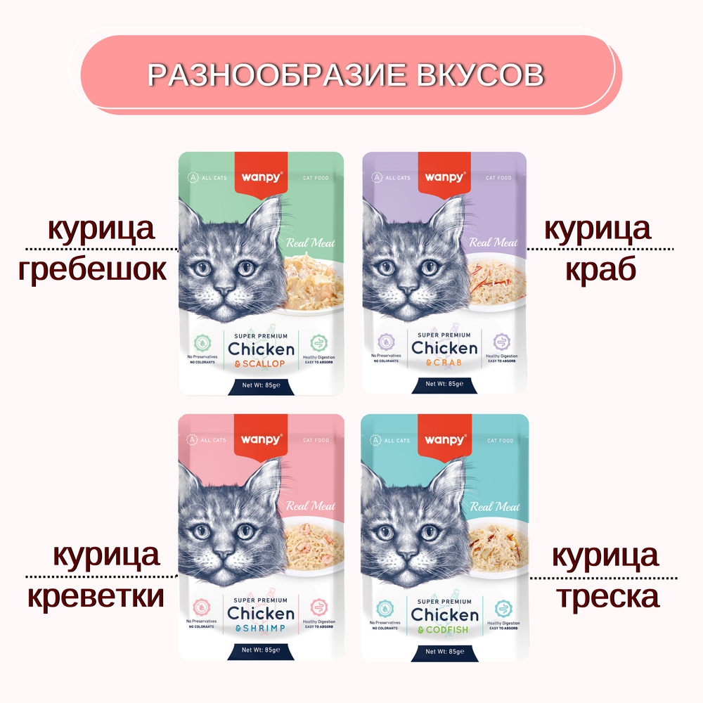 Корм для кошек WANPY Cat курица с креветками пауч