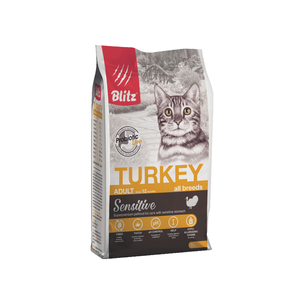 Корм для кошек BLITZ adult cat turkey с мясом индейки сух.