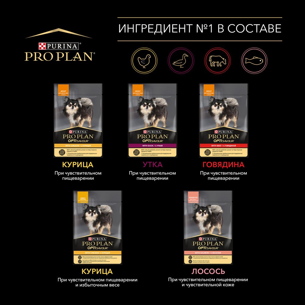 Корм для собак PRO PLAN для мелких и карликовых пород, с курицей в соусе пауч
