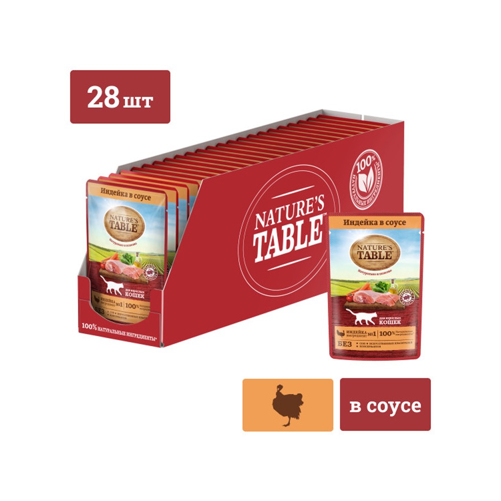 Корм для кошек NATURE'S TABLE Индейка в соусе пауч