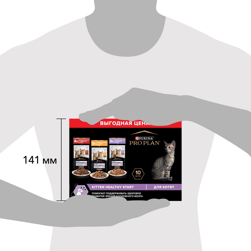 Корм для котят PRO PLAN Healthy Start с говядиной, индейкой в соусе пауч 10x85г НАБОР