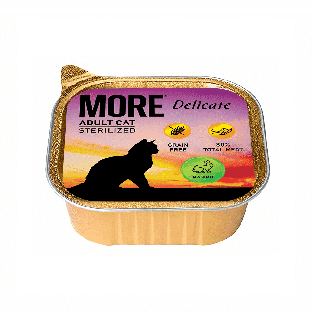 Корм для кошек MORE Delicate для стерилизованных, паштет с кроликом ламист.