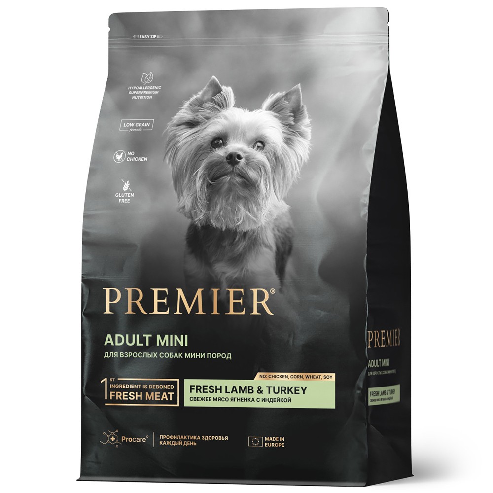Корм для собак PREMIER Dog для мелких пород, свежее мясо ягненка с индейкой сух.