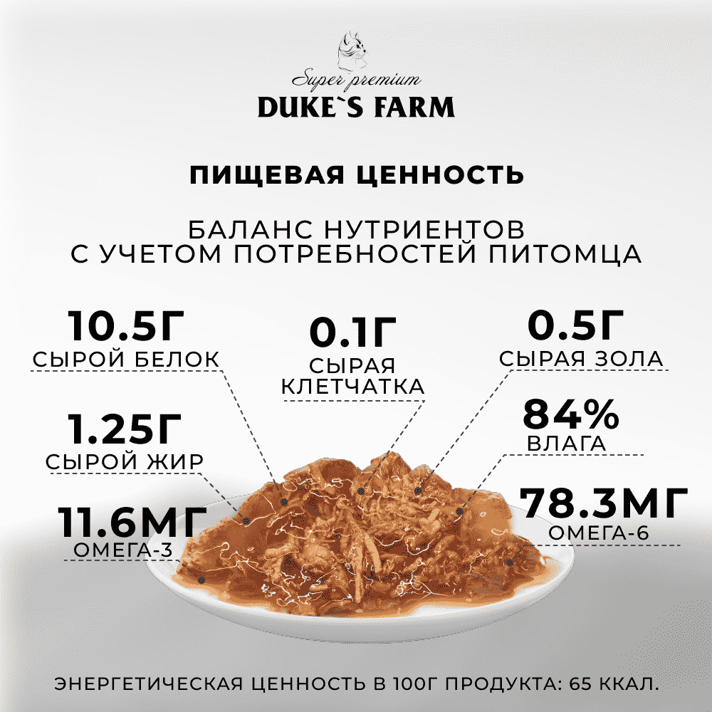 Корм для кошек DUKE'S FARM тунец, курица в соусе пауч