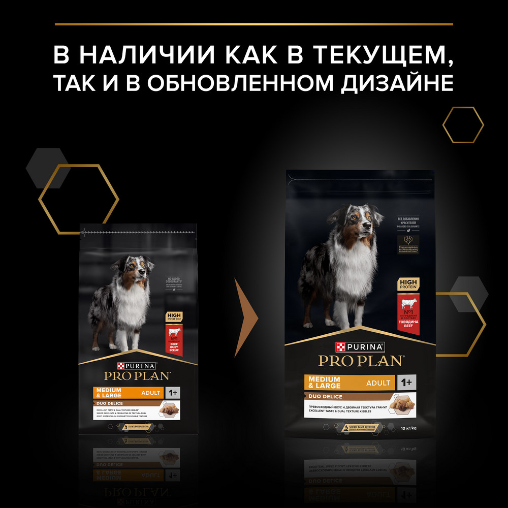 Корм для собак PRO PLAN Duo delice для средних и крупных пород, с говядиной сух.