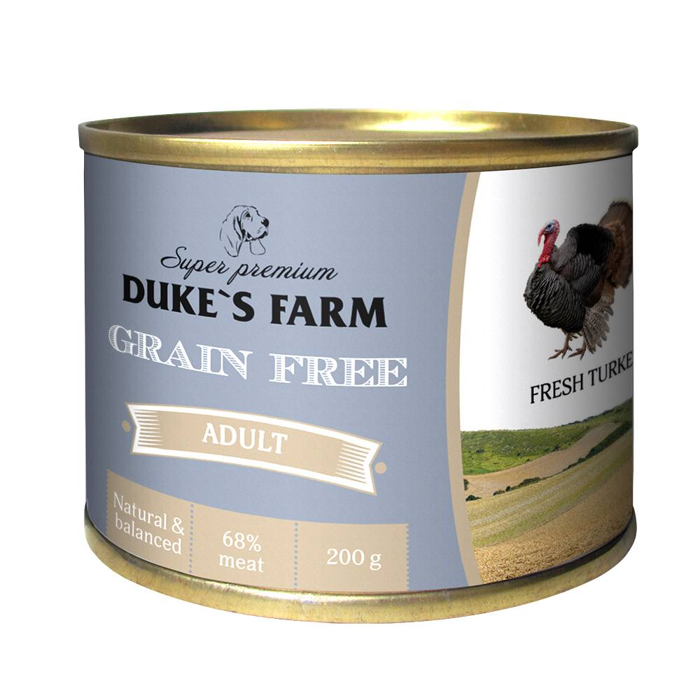 Корм для собак DUKE'S FARM Grain Fee беззерновой индейка, клюква, шпинат банка