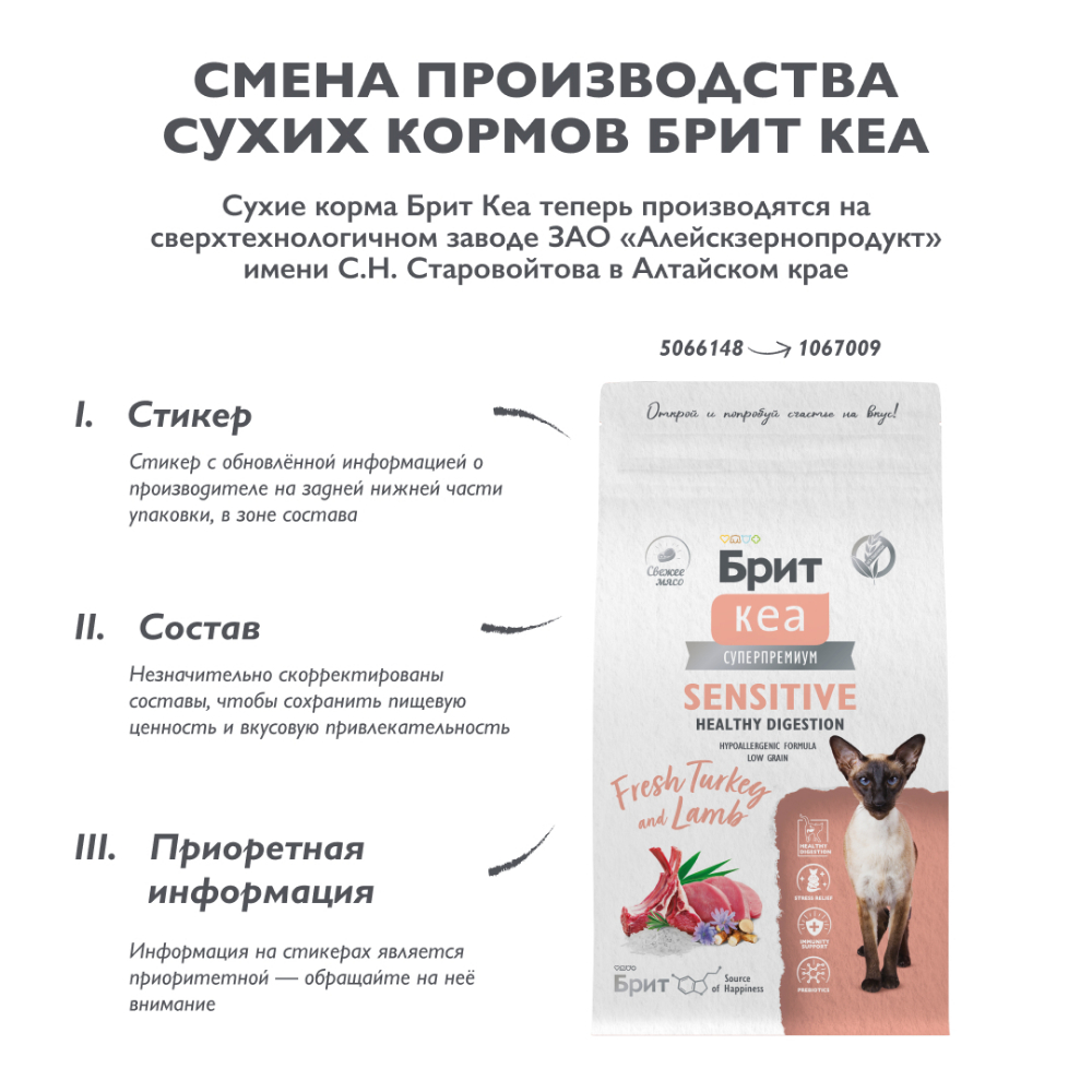 Корм для кошек БРИТ Кеа при чувств.пищ., с индейкой и ягненком сух.