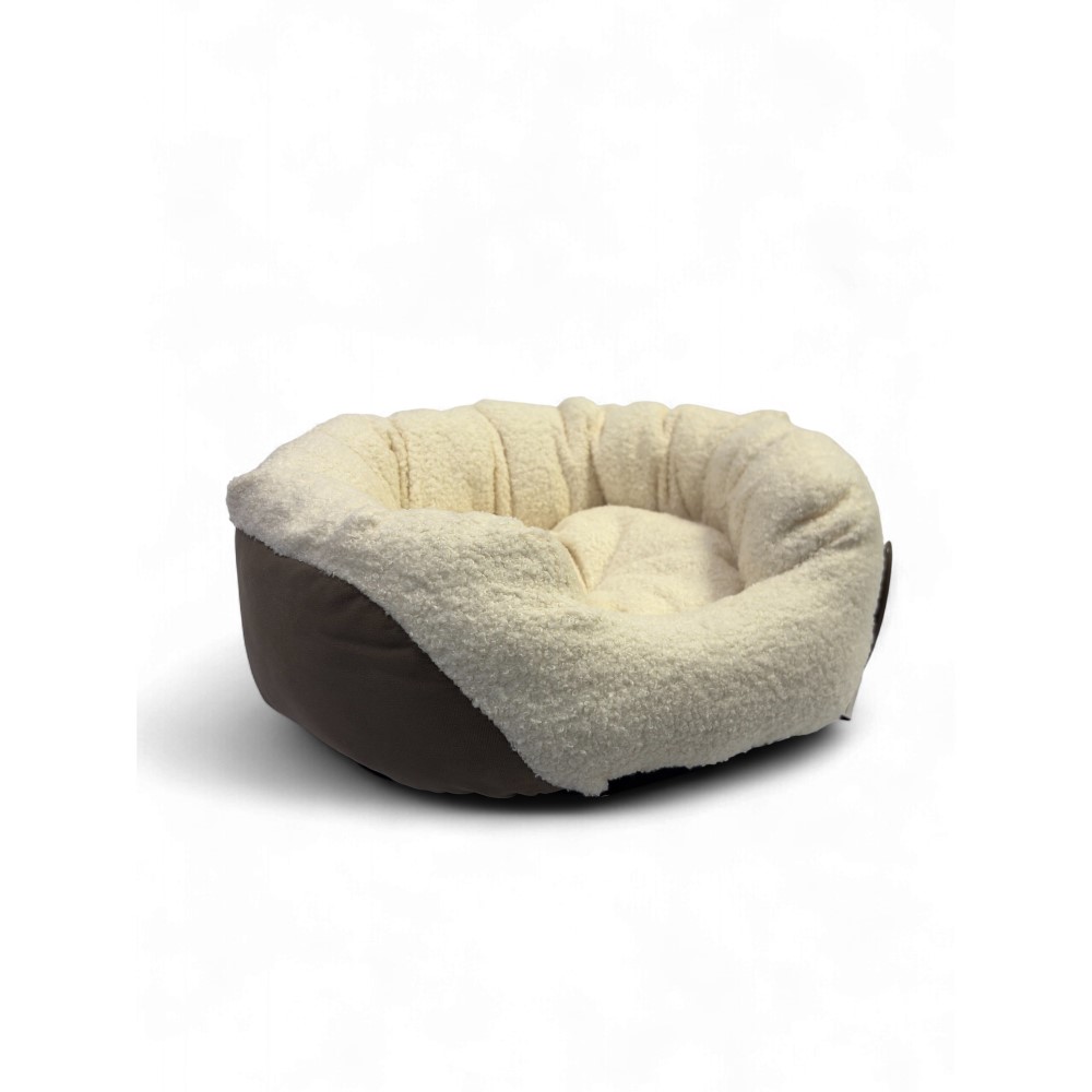 Лежак для животных FOXIE Fuzzy manor 50х45см овальный с мехом, кофе с молоком