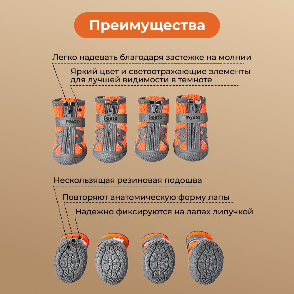 Ботинки для собак FOXIE Electro L 4,8х4,3см оранжевые