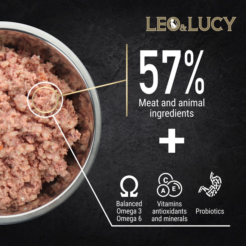 Корм для щенков LEO&LUCY паштет мясное ассорти с овощами и биодобавками банка
