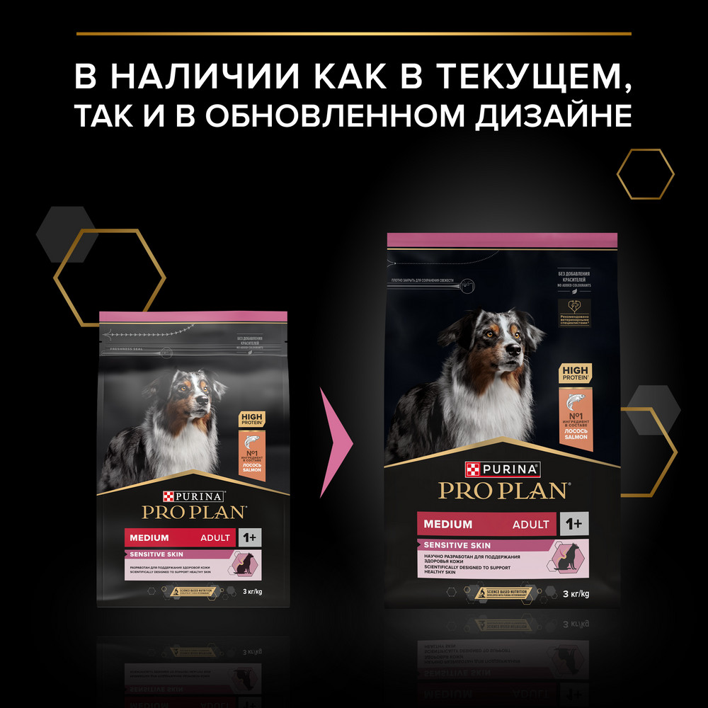 Корм для собак PRO PLAN Sensitive Skin для средних пород с чувствительной кожей, с лососем сух.