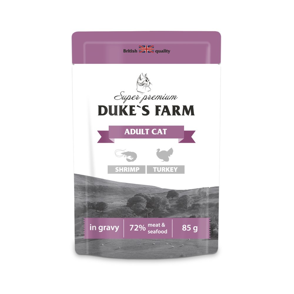 Корм для кошек DUKE'S FARM креветки, индейка в соусе пауч