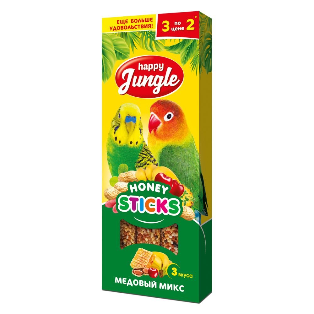 Палочки для птиц HAPPY JUNGLE микс 3 вкуса 3шт