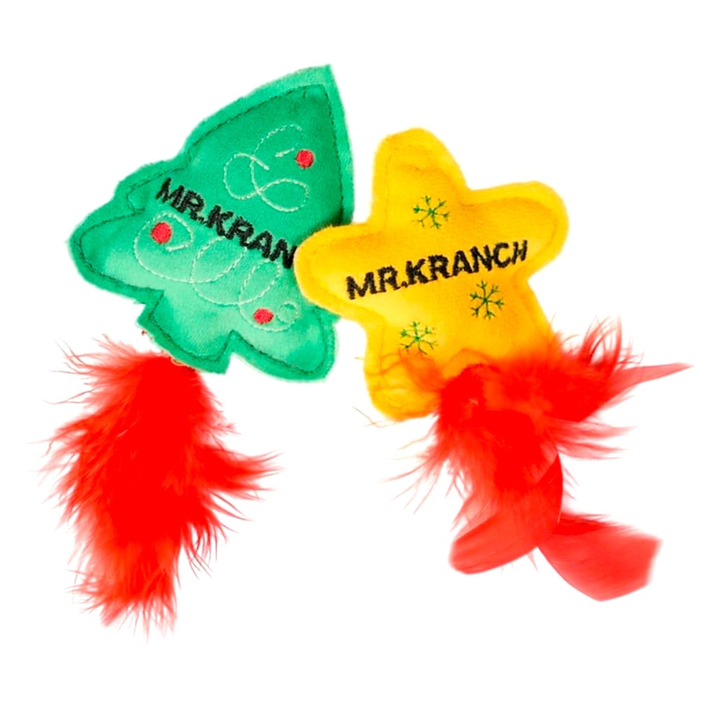 Игрушка для кошек MR.KRANCH Набор Елочка и Звездочка Новогодняя плюш.с кош.мятой и перышками 50см